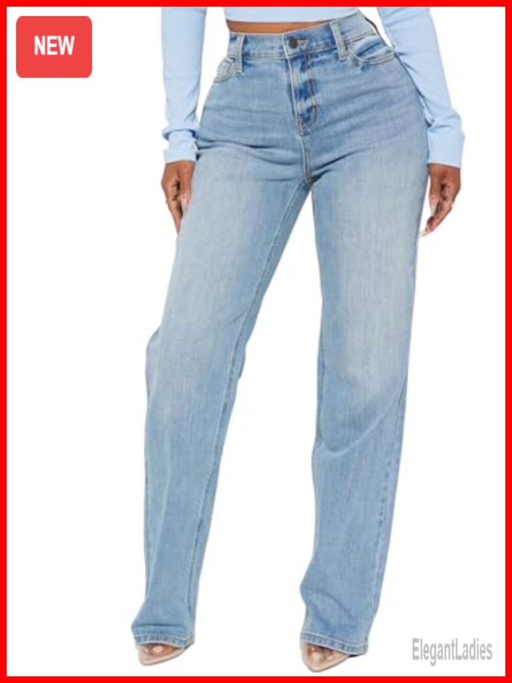 Womens High Waisted Wide Leg Stretchy Loose Denim Jeans